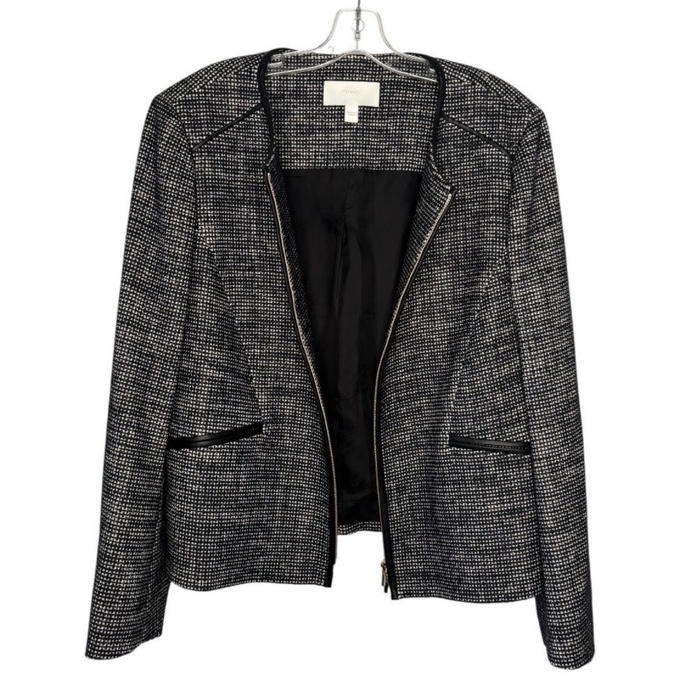 BOSS Hugo Boss Tweed Jacket Women Size 14 Black White Excellent Zip Front Trim